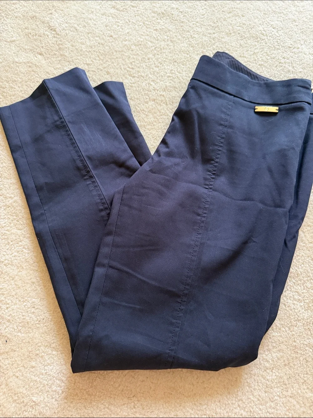 Tory Burch Navy Skinny Pants with Gold Accent